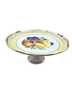 Royal Halsey Pedestal Fruit Plate Perforated Trim & Fruit Design 8" jj3675